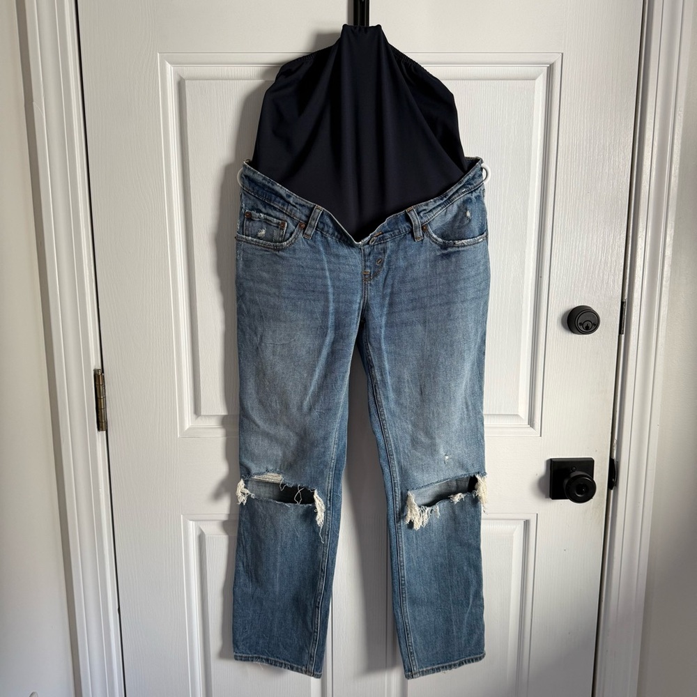 Abercrombie & Fitch Maternity Medium Blue Ripped Ankle Jeans